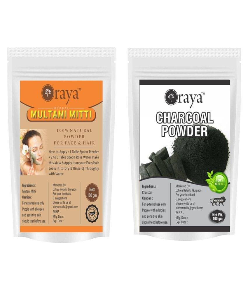 ORAYA 100% Pure Multani( Mitti ) Powder And Activated Powder Face Pack 200 gm Pack of 2 ORAYA 100% Pure Multani( Mitti ) Powder And Activated Powder Face Pack 200 gm Pack of 2