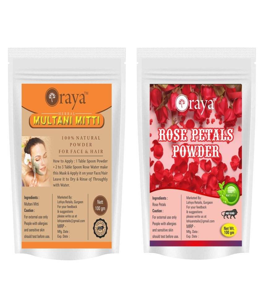 ORAYA 100% Pure Multani(Mitti) Powder And Rose Petal Powder Face Pack 200 gm Pack of 2 ORAYA 100% Pure Multani(Mitti) Powder And Rose Petal Powder Face Pack 200 gm Pack of 2