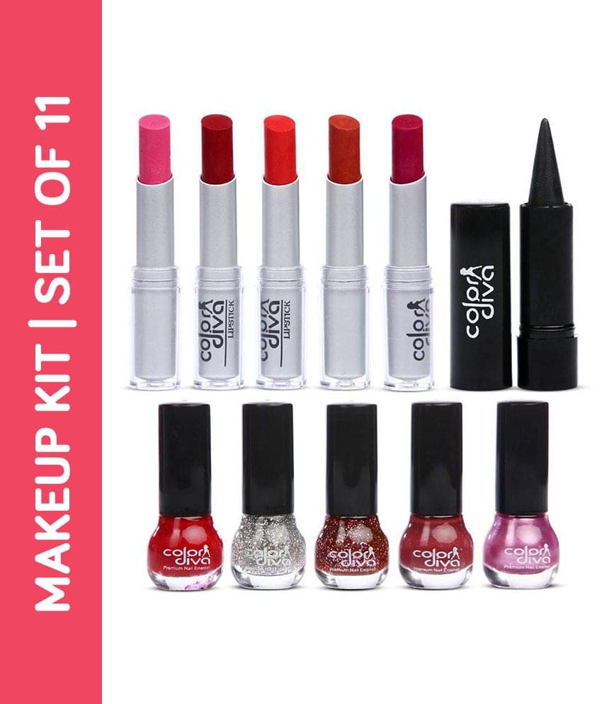 Color Diva Lipsticks, Nail Paints With Kajal Combo Set of 11, C-531 Makeup Kit     			Color Diva Lipsticks, Nail Paints With Kajal Combo Set of 11, C-531 Makeup Kit