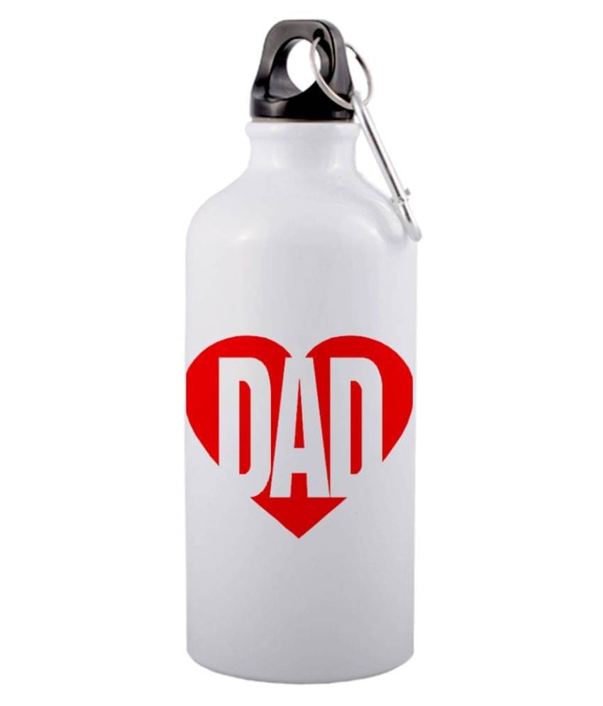 COLOR YARD best dad on red heart design on white White 600 mL Aluminum Water Bottle set of 1 COLOR YARD best dad on red heart design on white White 600 mL Aluminum Water Bottle set of 1