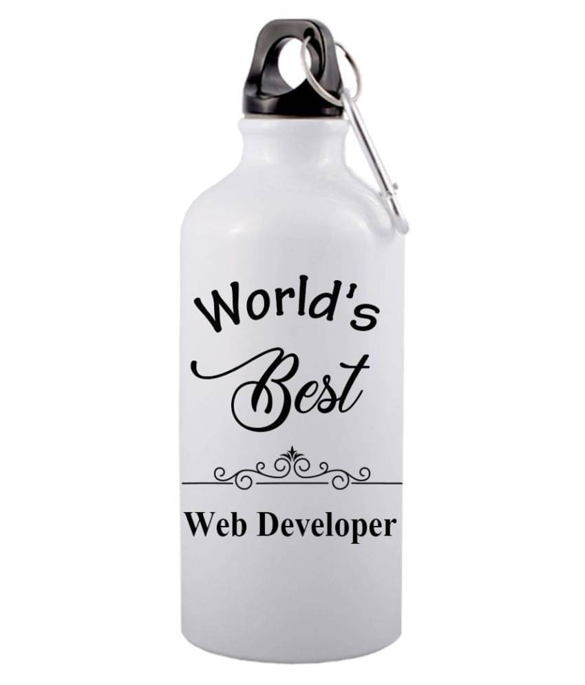 COLOR YARD best world's best web developer on white White 600 mL Aluminum Water Bottle set of 1 COLOR YARD best world's best web developer on white White 600 mL Aluminum Water Bottle set of 1