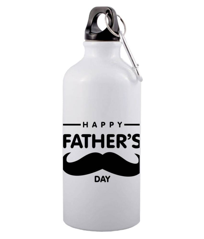 COLOR YARD happy fathers day with black Mustache design White 600 mL Aluminum Water Bottle set of 1 COLOR YARD happy fathers day with black Mustache design White 600 mL Aluminum Water Bottle set of 1
