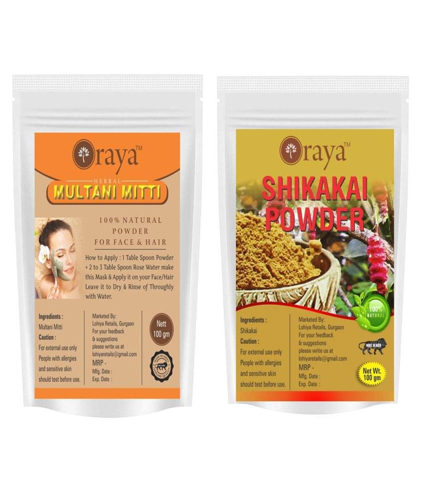 ORAYA 100% Pure Multani Mitti Powder And Shikakai Powder Face Pack 200 gm Pack of 2 ORAYA 100% Pure Multani Mitti Powder And Shikakai Powder Face Pack 200 gm Pack of 2