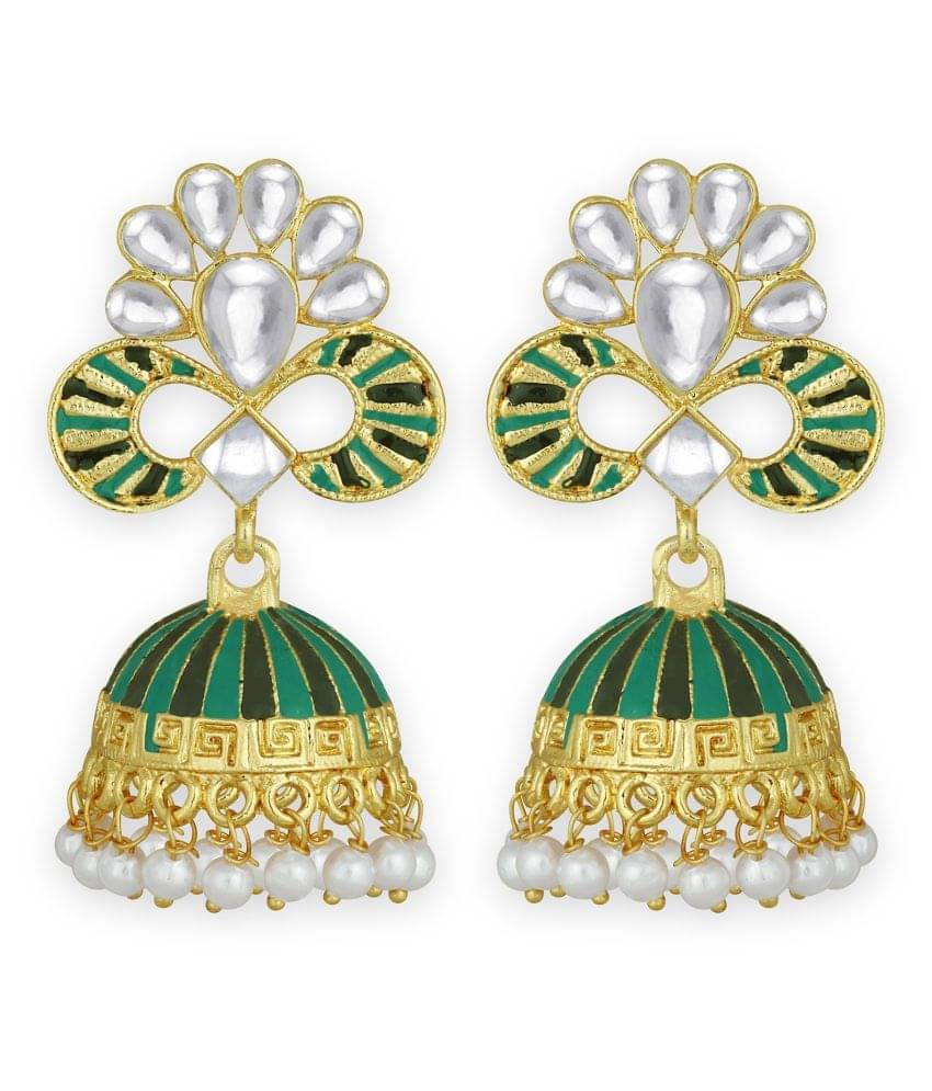     			Spargz Meenakari Alloy Gold Plated Kundan & Bead Jhumki Earring For Women
