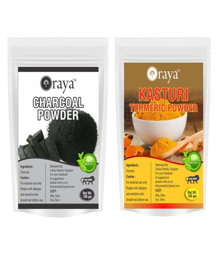 ORAYA 100% Pure Activated Charcoal Powder And Haldi Powder Face Pack 200 gm Pack of 2 ORAYA 100% Pure Activated Charcoal Powder And Haldi Powder Face Pack 200 gm Pack of 2