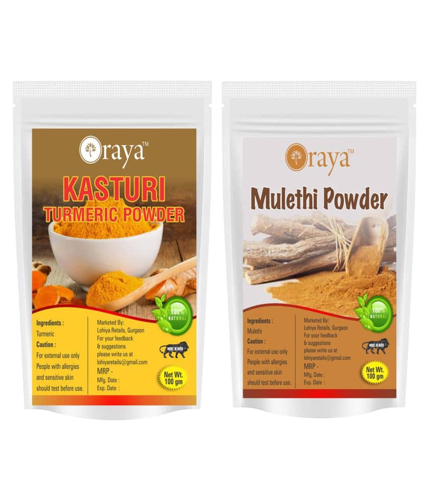 ORAYA 100% Pure Haldi Powder And Mulethi (Licorice) Powder Face Pack 200 gm Pack of 2