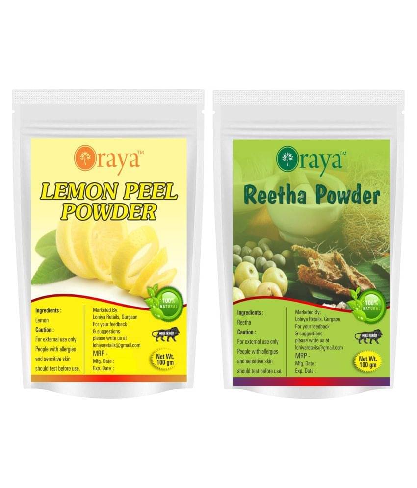 ORAYA 100% Pure Lemon Peel Powder And Retha Powder Face Pack 200 gm Pack of 2 ORAYA 100% Pure Lemon Peel Powder And Retha Powder Face Pack 200 gm Pack of 2
