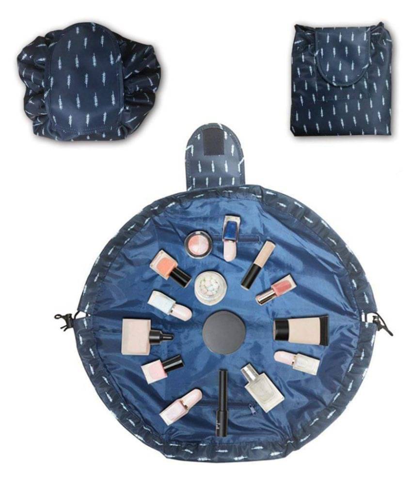     			House Of Quirk Blue Leaf Lazy Cosmetic Bag Drawstring Makeup Pouch