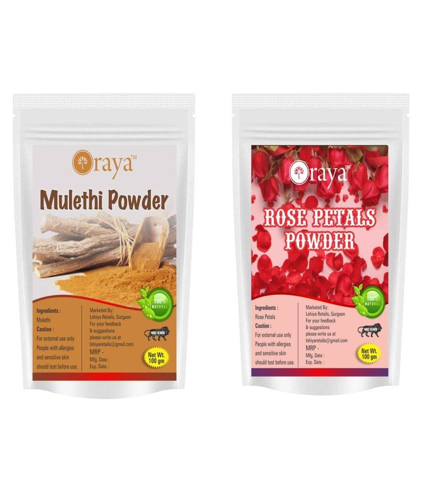 ORAYA 100% Pure Mulethi(Licorice) Powder And Rose Petal Powder Face Pack 200 gm Pack of 2 ORAYA 100% Pure Mulethi(Licorice) Powder And Rose Petal Powder Face Pack 200 gm Pack of 2