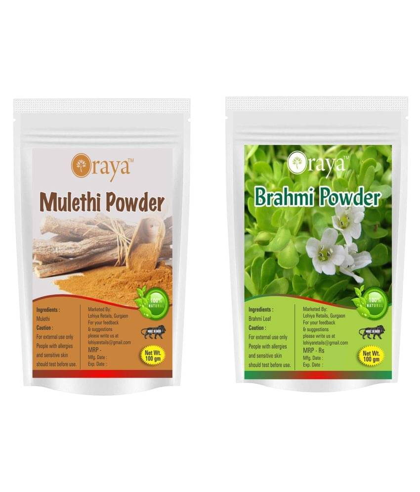 ORAYA 100% Pure Mulethi(Licorice) Powder And Brahmi Powder Face Pack 200 gm Pack of 2 ORAYA 100% Pure Mulethi(Licorice) Powder And Brahmi Powder Face Pack 200 gm Pack of 2