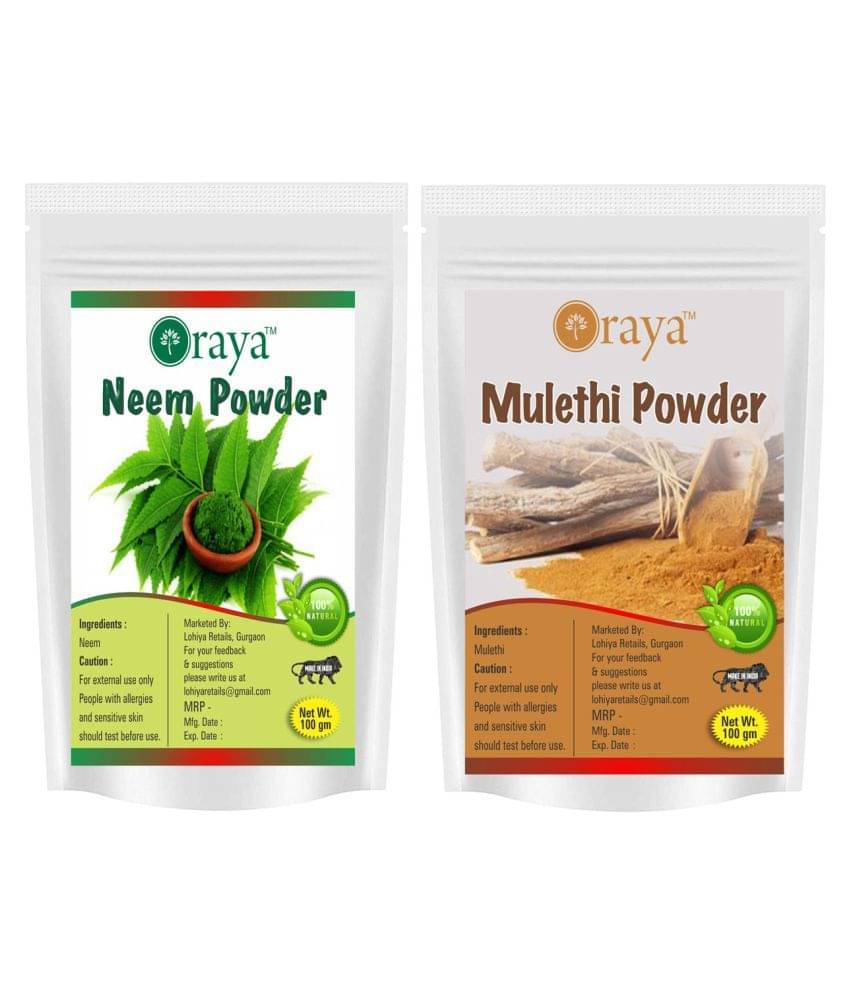 ORAYA 100% Pure Neem Powder And Mulethi(Licorice) Powder Face Pack 200 gm Pack of 2 ORAYA 100% Pure Neem Powder And Mulethi(Licorice) Powder Face Pack 200 gm Pack of 2