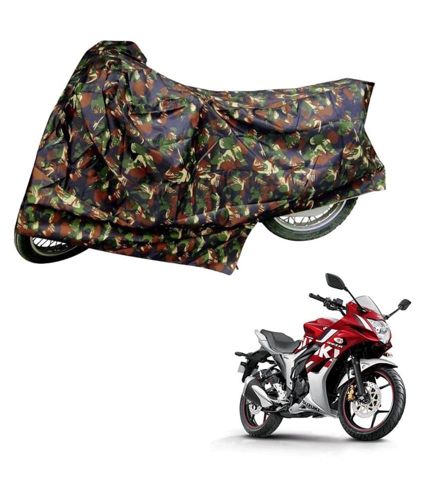    			AutoRetail Dust Proof Two Wheeler Polyster Cover for Suzuki Gixxer SF (Mirror Pocket, Jungle Color)