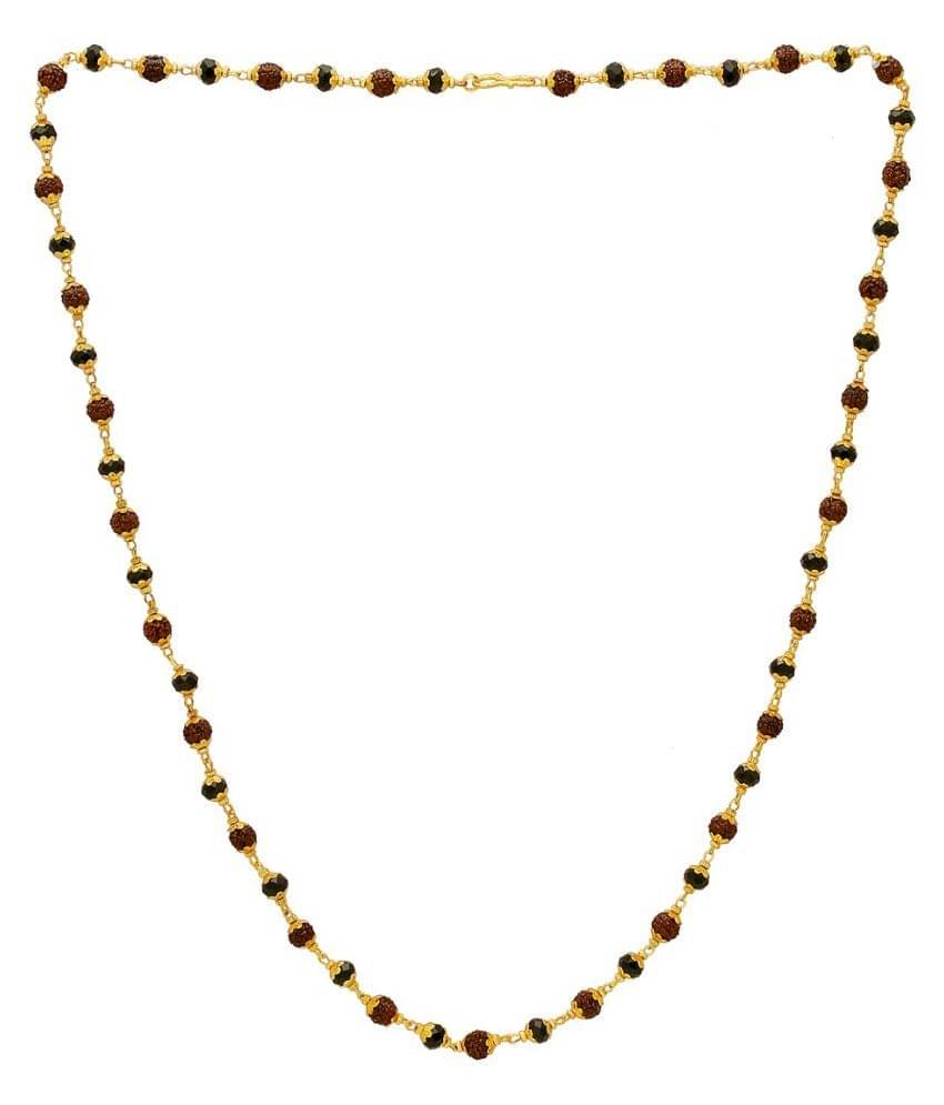     			Memoir Gold plated capped Original Panchmukhi Rudraksha and Black bead necklace