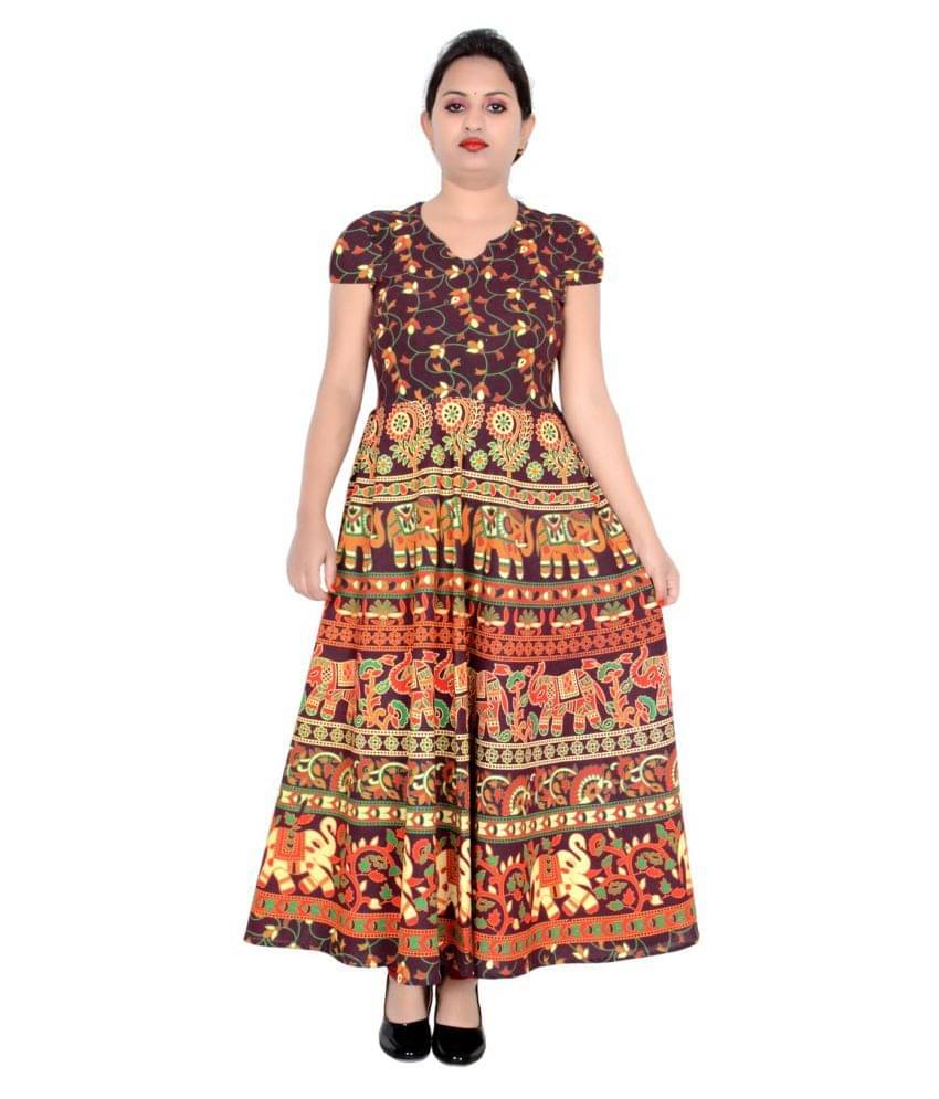     			Sttoffa Women Cotton Blend Printed Ethnic Dress ( Multicolor )