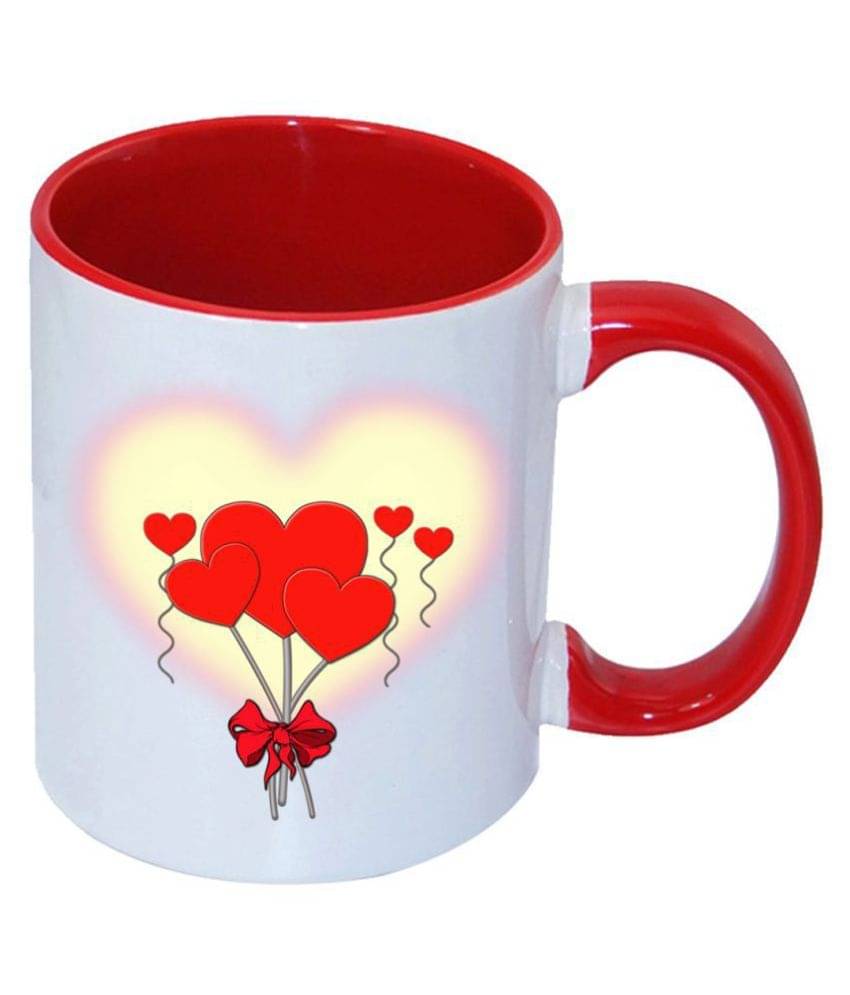     			COLOR YARD multiple red hearts design, on inner red printed Ceramic Coffee Mug 1 Pcs 325 mL