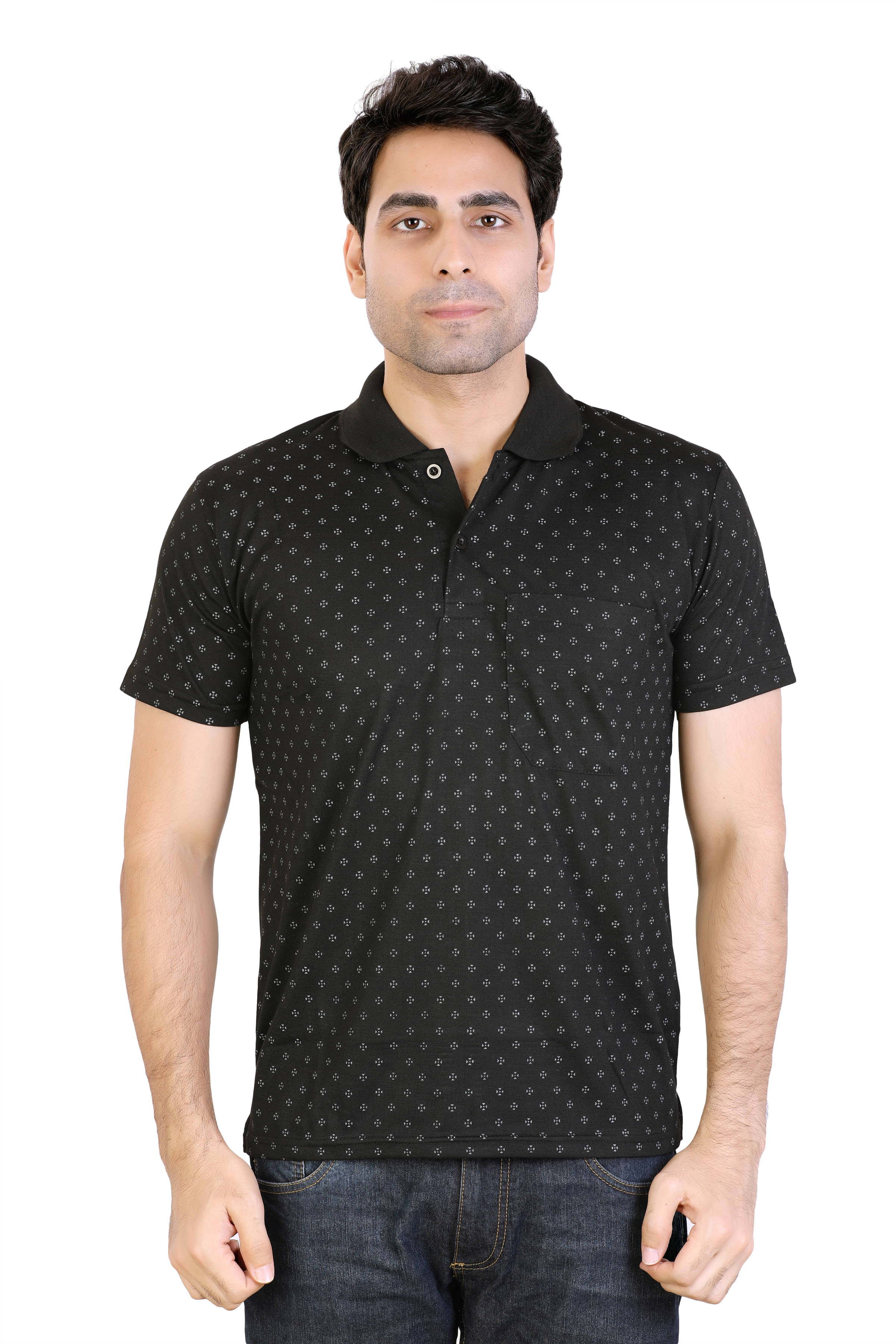     			Awack Black Cotton Blend Polo T-Shirt