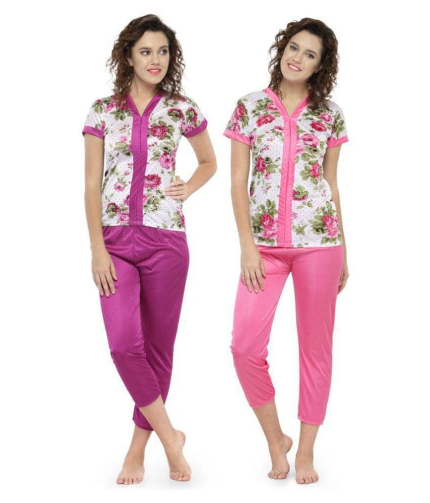 N-Gal Satin Nightsuit Sets - Multi Color N-Gal Satin Nightsuit Sets - Multi Color