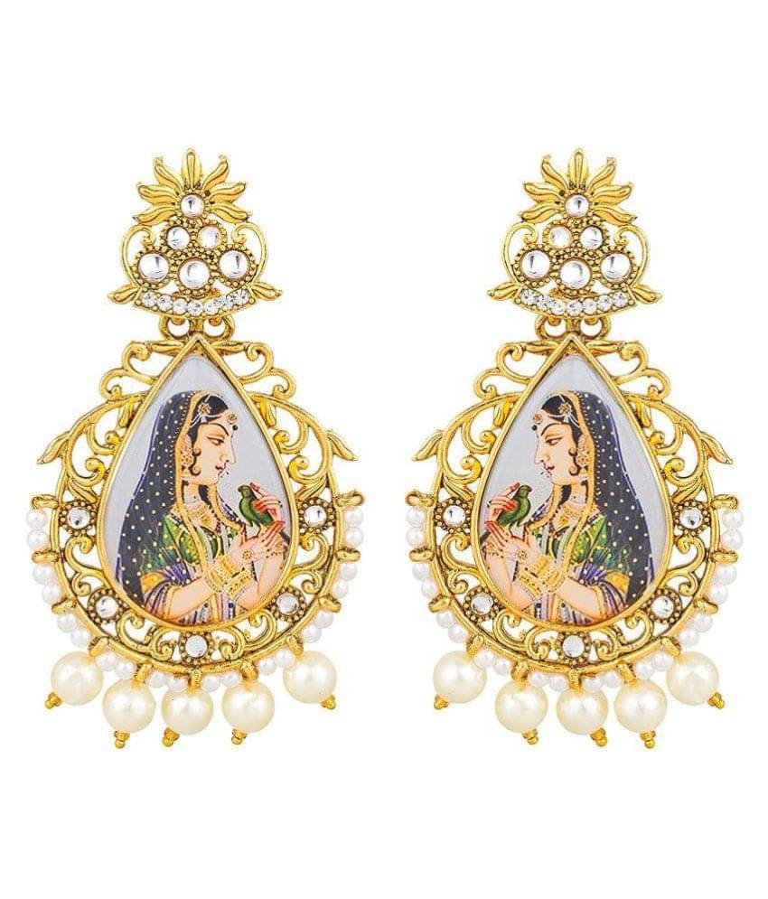 Bhagya Lakshmi Traditional Gold Plated Dangle Drop Temple Jewellery Padmavati Pearl Earrings for Women Bhagya Lakshmi Traditional Gold Plated Dangle Drop Temple Jewellery Padmavati Pearl Earrings for Women