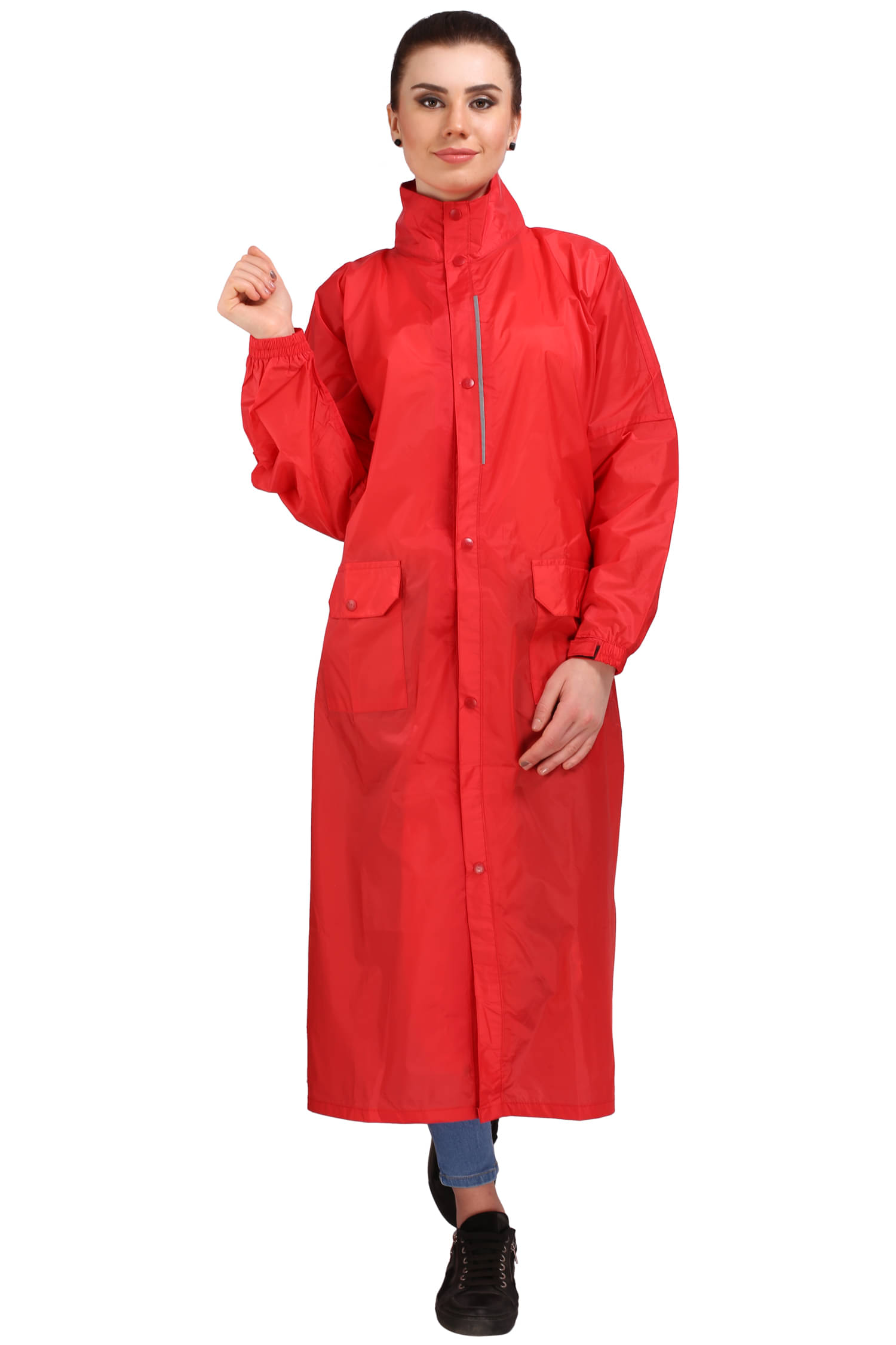 Goodluck Nylon Long Raincoat - Red Goodluck Nylon Long Raincoat - Red
