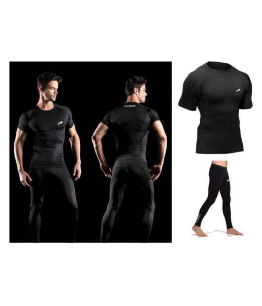     			Rider Full Length Compression 1 Pcs LOWER With 1 Pcs Half Sleeve T-SHIRT Multi Sports Exercise/Gym/Running/Yoga/Other Outdoor inner wear for Sports - Skin Tight Fitting - Black Color 2 pcs combo