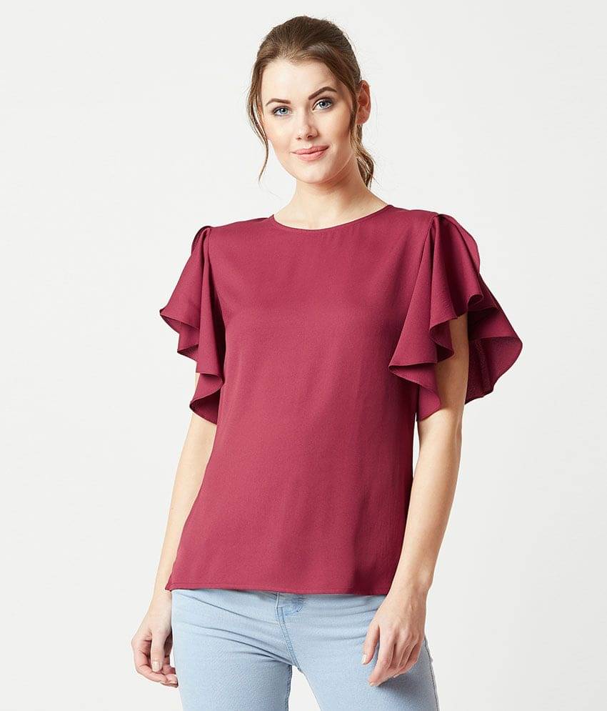 Miss Chase Women's Crepe Regular Top ( Maroon ) Miss Chase Women's Crepe Regular Top ( Maroon )