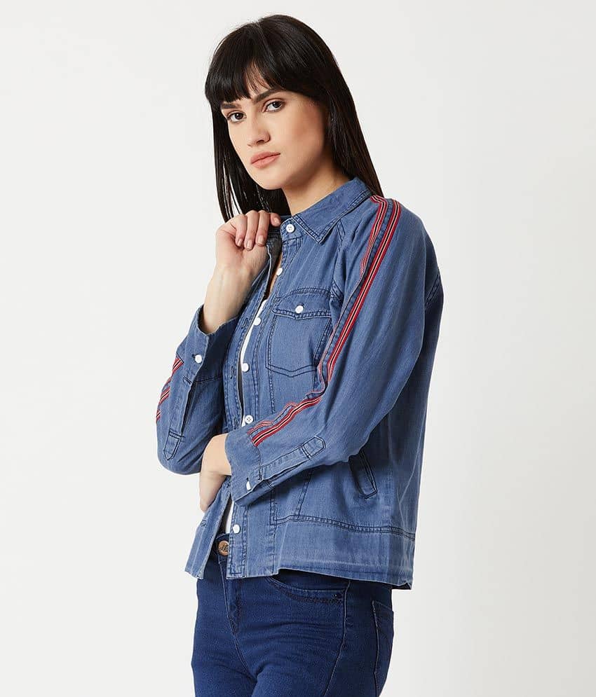 Miss Chase Denim Blue Bomber Jackets - Jackets & Coats | Buy online on ZillyBuy