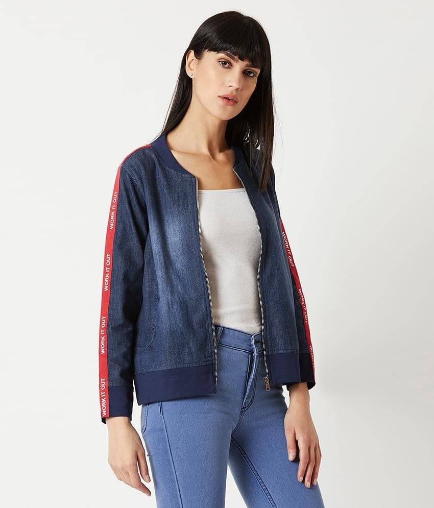     			Miss Chase Denim Navy Bomber Jackets