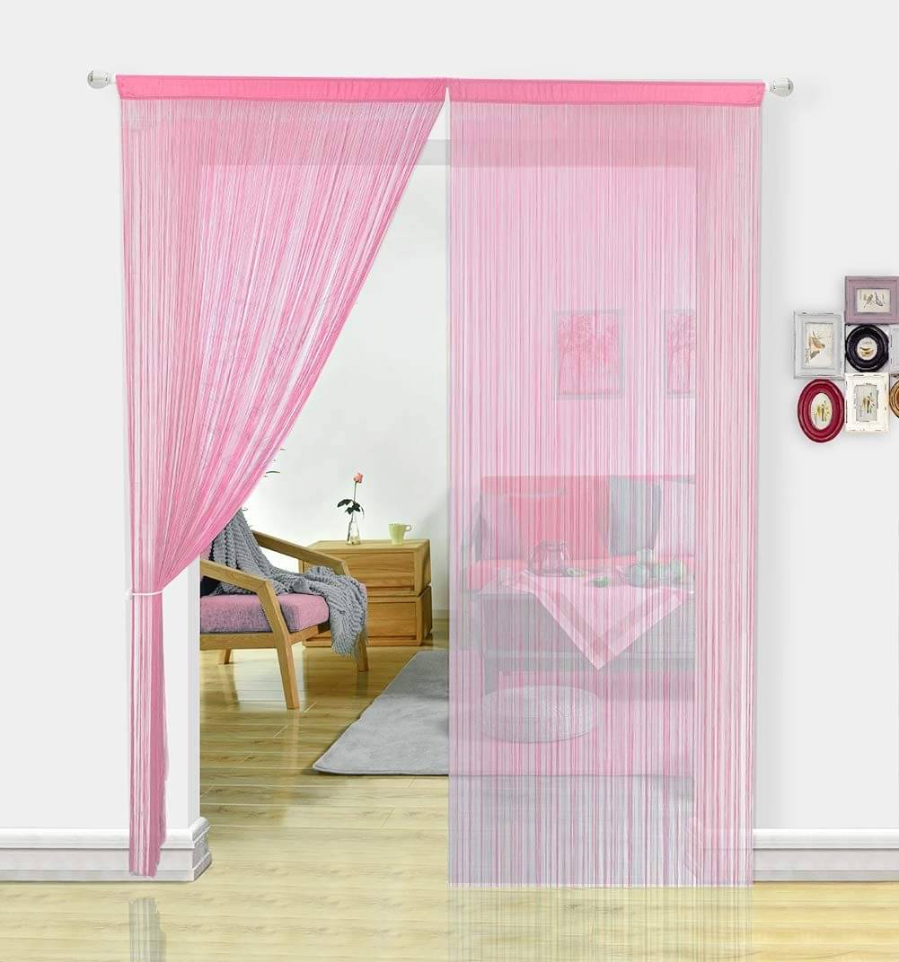 YUTIRITI Set of 2 Door Ring Rod Polyester Curtains Light Pink YUTIRITI Set of 2 Door Ring Rod Polyester Curtains Light Pink