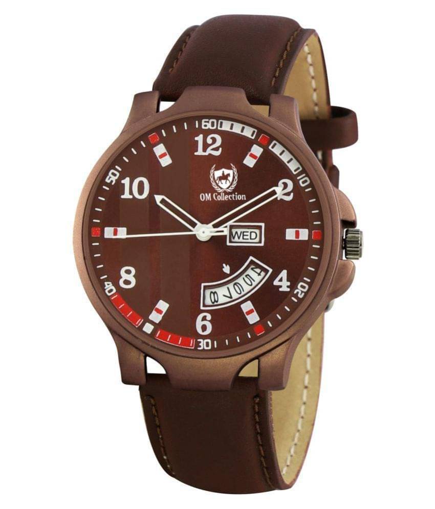     			Om Collection - Brown Leather Analog Men's Watch