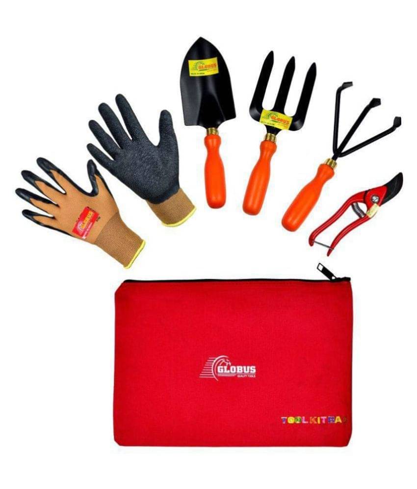     			GLOBUS 929 Garden Tool Set/6 PCS (RED BIG TROWEL/FORK/CULTIVATOR, 8 INCH STEEL PRUNER RED, GARDEN GLOVES AND TOOL KIT BAG)