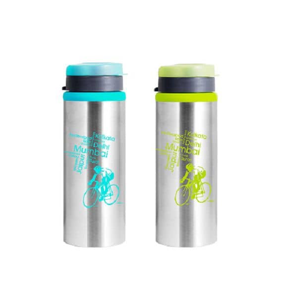 Nanonine Sprint Stainless Steel Flip Top Water Bottle, Assorted, 600 Ml, Set Of 2