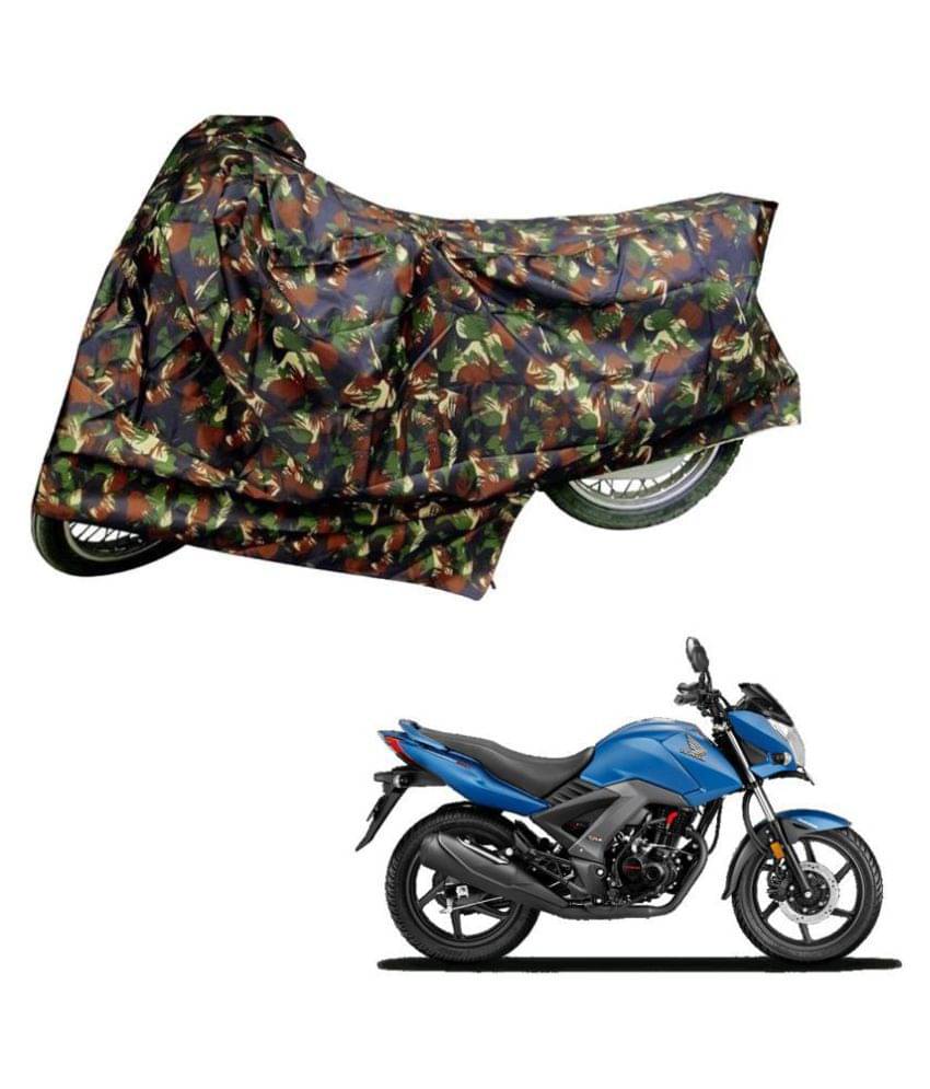 AutoRetail Dust Proof Two Wheeler Polyster Cover for Honda CB Unicorn 160 (Mirror Pocket, Jungle Color) AutoRetail Dust Proof Two Wheeler Polyster Cover for Honda CB Unicorn 160 (Mirror Pocket, Jungle Color)