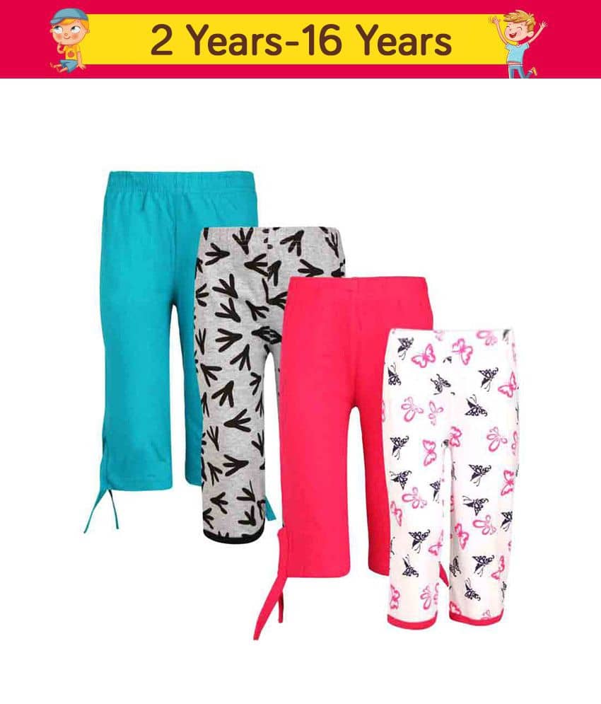 Sini Mini Pack of 4 Girls Cotton Capris ( Multicolor )