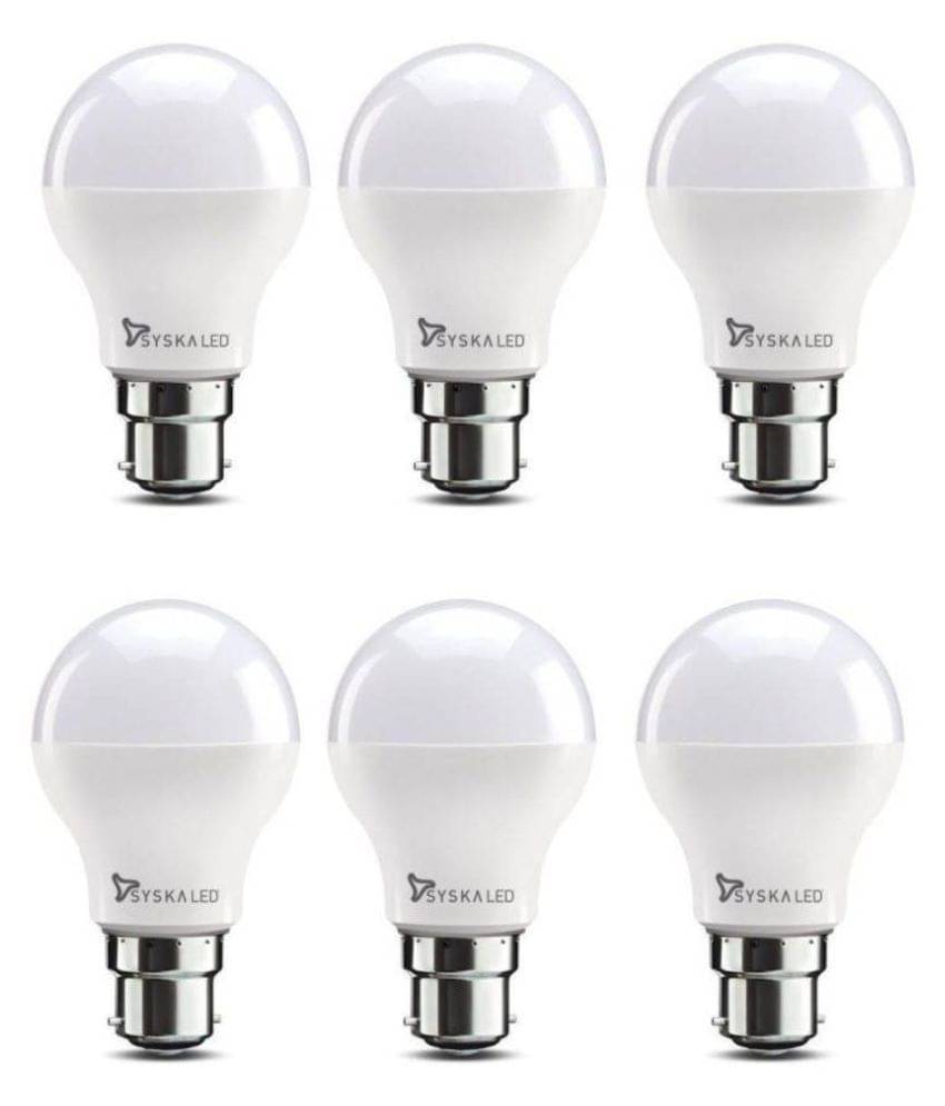     			Syska 9W LED Bulbs Cool Day Light - Pack of 6