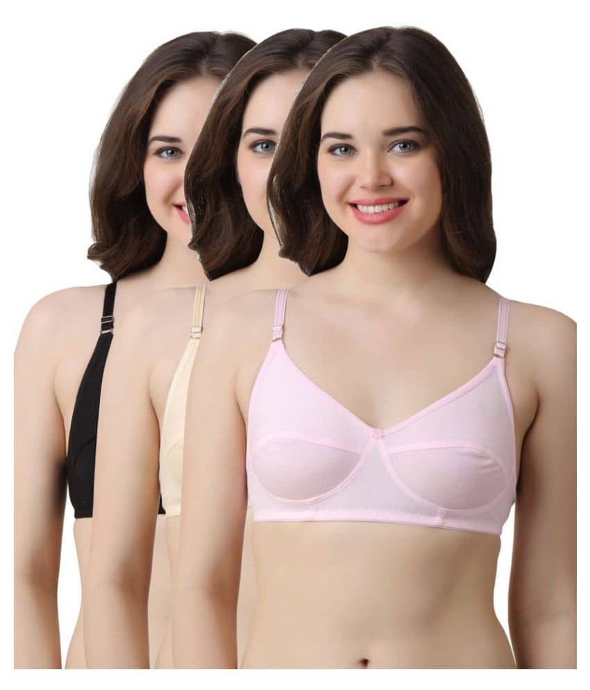 Kiran Enterprises Pack of 3 Cotton Non Padded Women's Push Up Bra ( Multi Color )