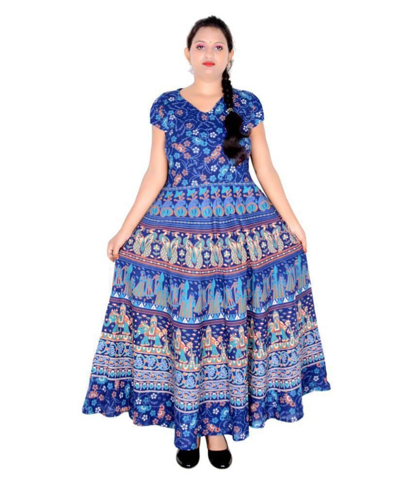 Sttoffa Women Cotton Ethnic Dress ( Turquoise )