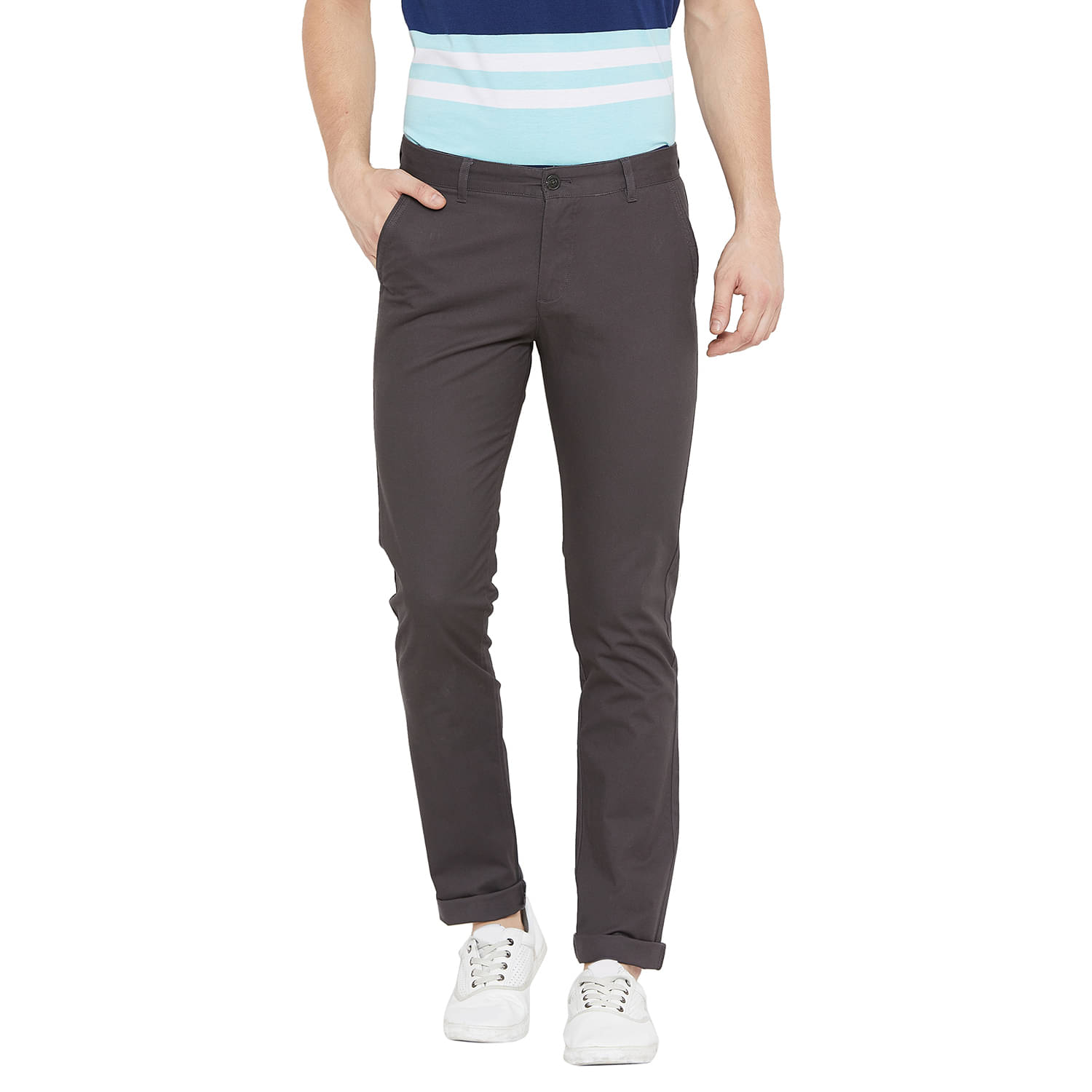     			Duke Grey Regular -Fit Flat Trousers