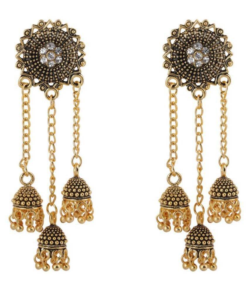     			Silver Shine Dazzling Round Flower 3 Dangler Jhumki Earrings for Women.