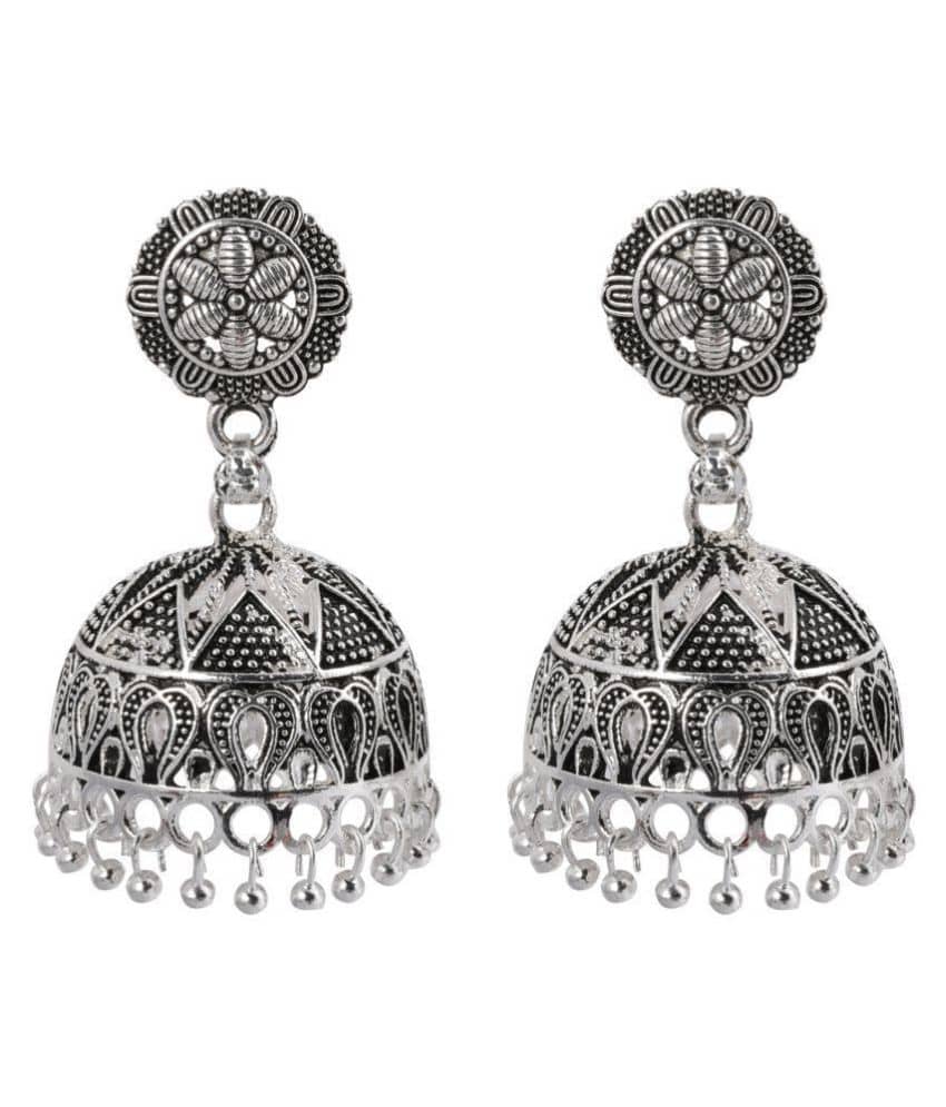 Silver Shine Ravishing Silver Big Dangler  Jhumki Earrings. - Earrings | Buy online on ZillyBuy