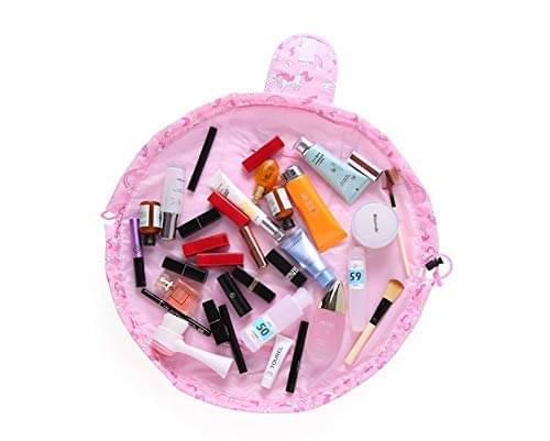     			House Of Quirk Pink Lazy Cosmetic Bag Drawstring Travel Makeup Bag