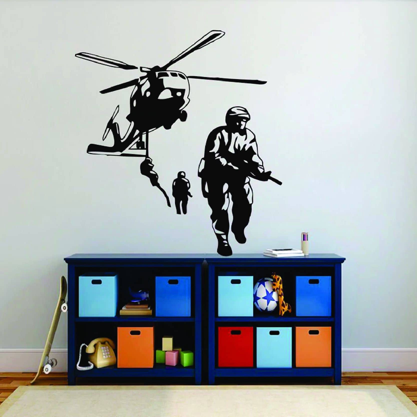Decor Villa HELICOPTER FIGHTER Cartoon Characters Sticker ( 53 x 58 cms )