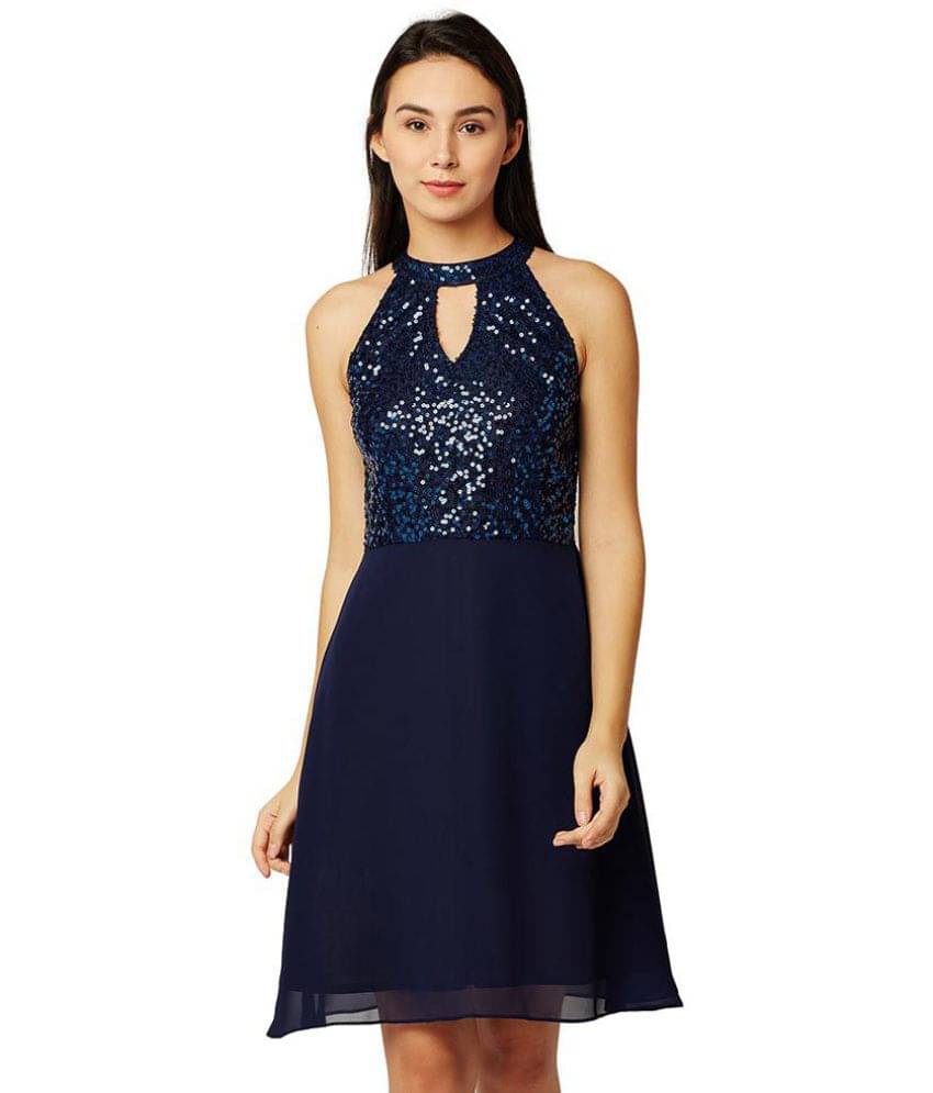     			Miss Chase Women Georgette A-line Dress ( Navy )