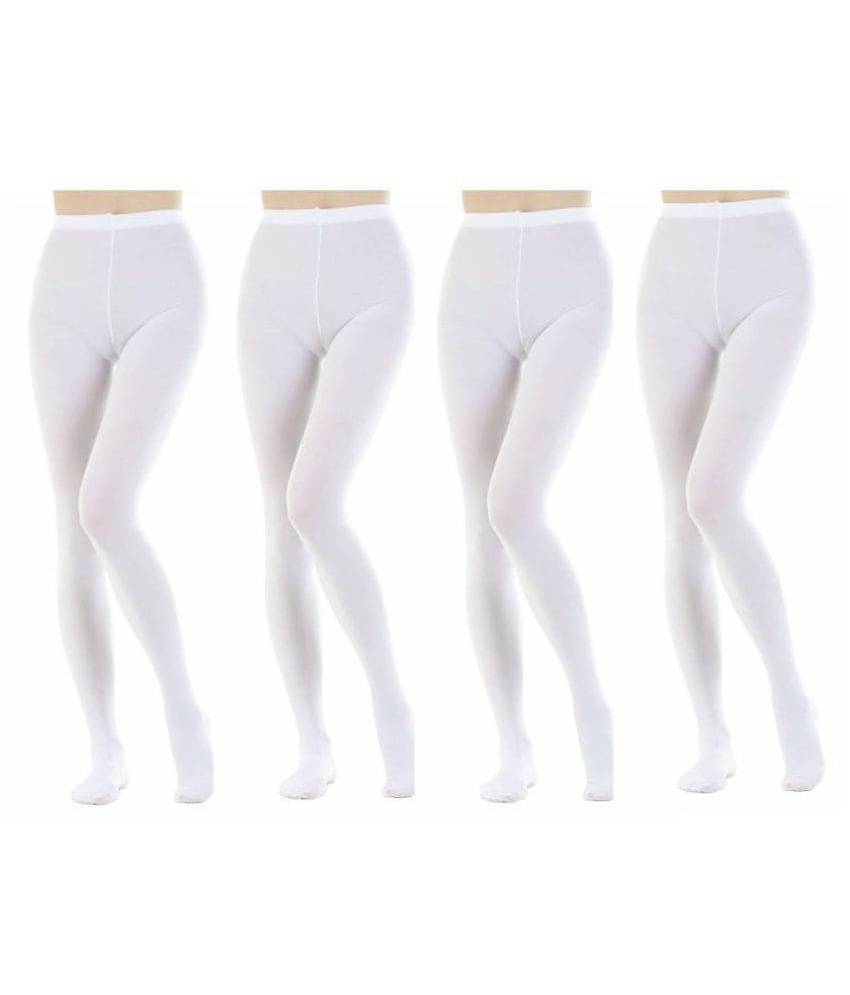     			Neska Moda Women's 4 Pair White Panty Hose Long Comfort Stockings