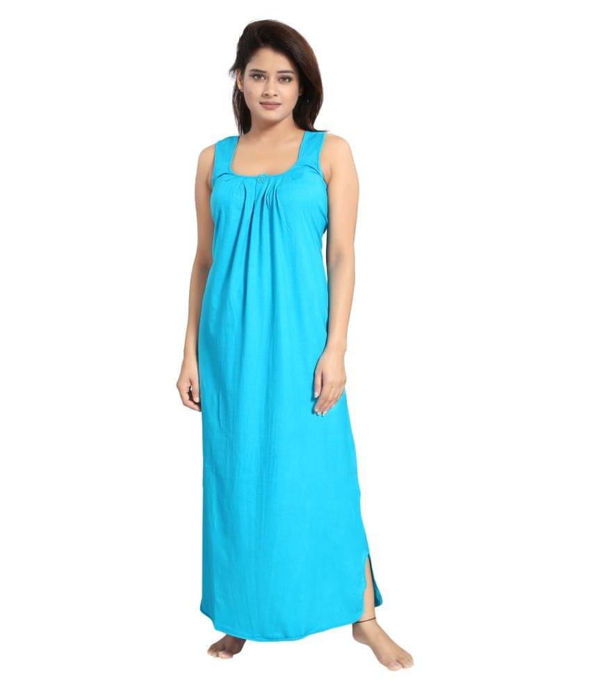 Mallinath Cotton Nighty & Night Gowns - Blue     			Mallinath Cotton Nighty & Night Gowns - Blue