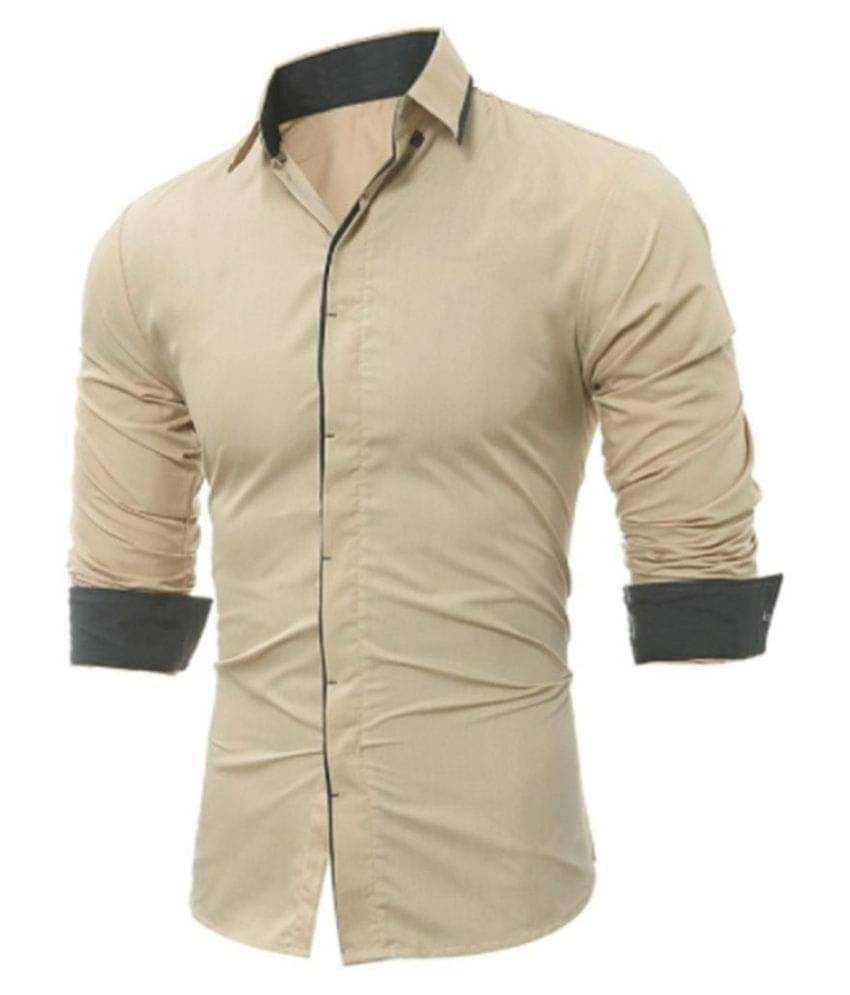 X-men 100 Percent Cotton Beige Solids Shirt X-men 100 Percent Cotton Beige Solids Shirt