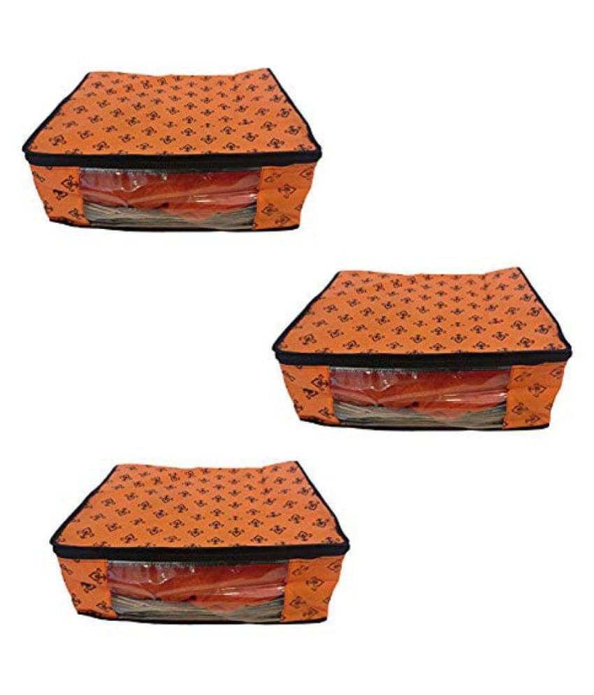 PrettyKrafts Saree Cover Set of 3Large Flower Prints/Wardrobe Organiser/Clothes Bag_Orange PrettyKrafts Saree Cover Set of 3Large Flower Prints/Wardrobe Organiser/Clothes Bag_Orange