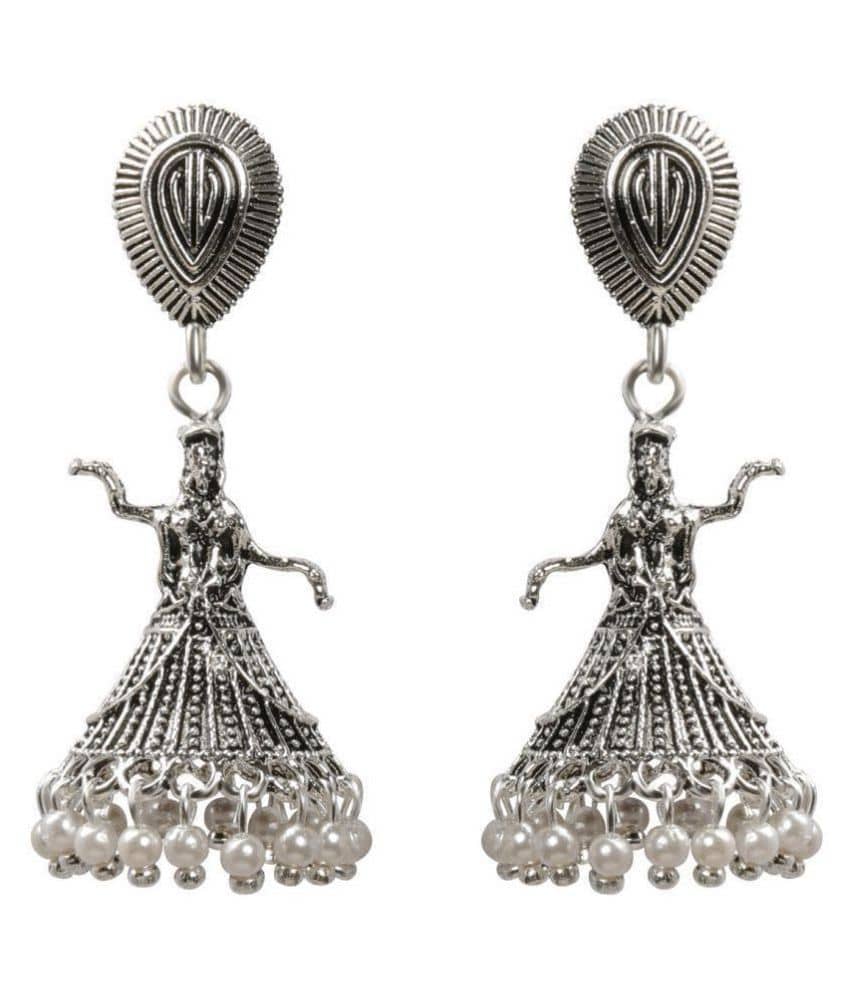 Silver Shine Attractive Silver Dancing Women Jhumki Earrings. - Earrings | Buy online on ZillyBuy
