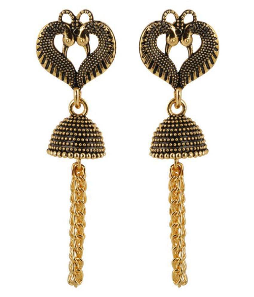     			Silver Shine Beautiful Peacock Heart Shape Tassel Dangler Earrings for Women .