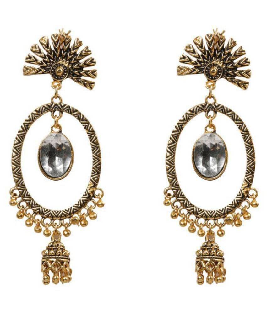     			Silver Shine Eye-Catching Golden Round  Dangle Jhumki Earrings.