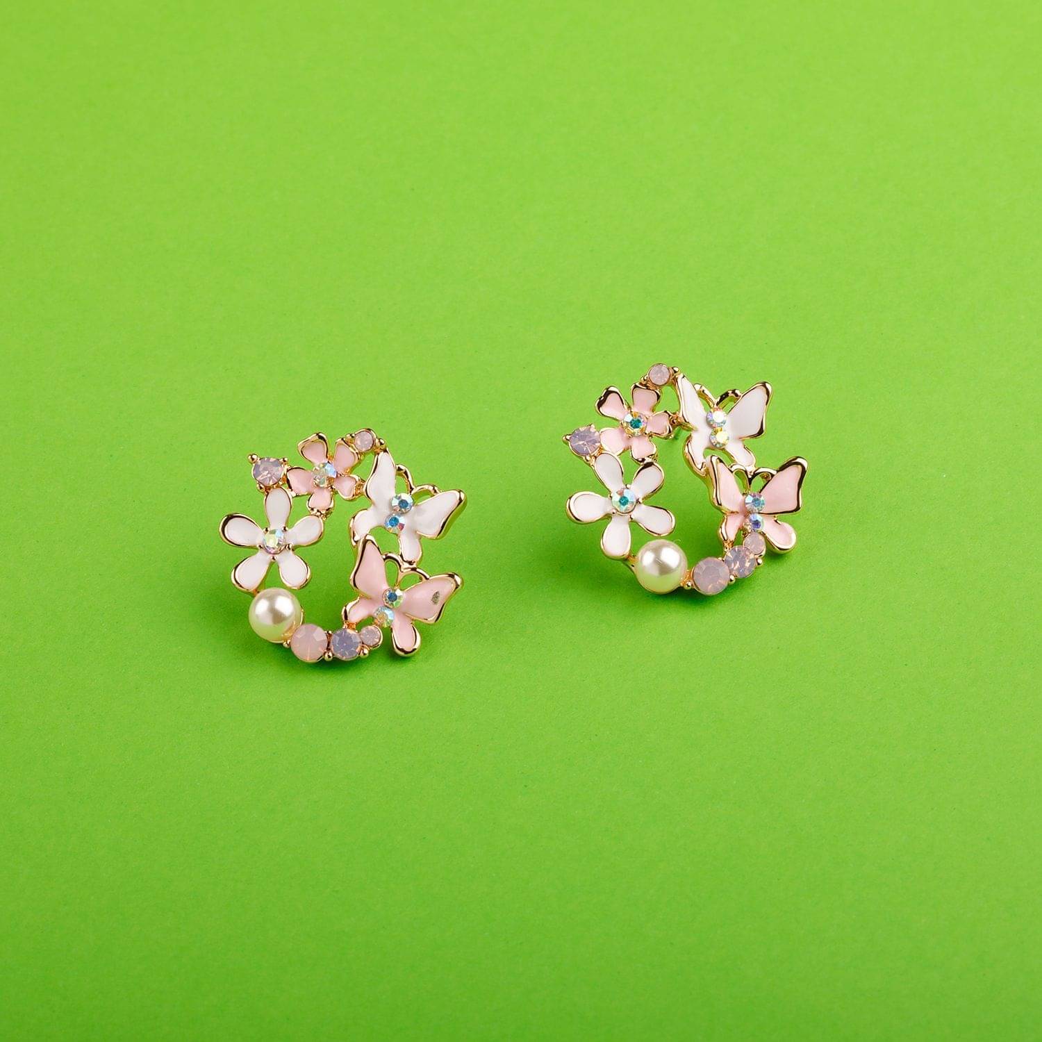     			Silver Shine High Grade Pink Enamel Stylish Floral Design Stud Earring For Girl And Women